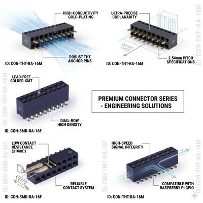 Elevated Height 8.5MM 2.54MM Pitch Dual Row Female Header Socket Gold Flash PA6T Through Hole Standing Connector