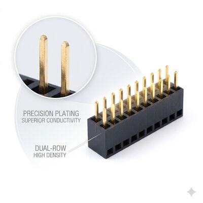 Podwójny rzęd 2,54 mm prostokątny kobiecy złącze nagłówkowe 04P-80P Złoty Flash PA6T PCB przez dziurę