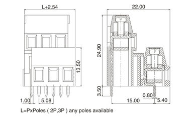 Dwuwierszowy blok końcowy z wtyczką PCB, stal M3 5,08 mm Wylot 2 * 04P Zielony PA66 SN
