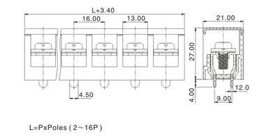 Jednorzędowy złącze bloku końcowego bariery PCB 16,0 mm Pitch 1 * 05P PBT H = 31,0 mm