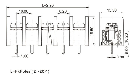 CE 10.0mm Pitch Terminal Block Connector PCB Barrier 1*05P PBT z osłoną ochronną