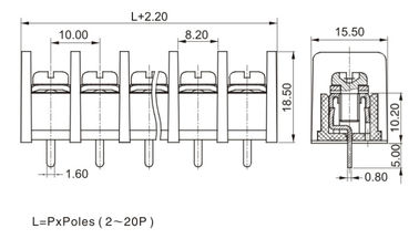 CE 10.0mm Pitch Terminal Block Connector PCB Barrier 1*05P PBT z osłoną ochronną
