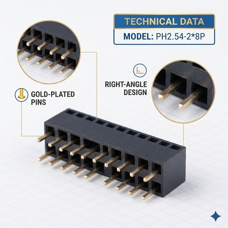 Podwójny rzęd 2,54 mm prostokątny kobiecy złącze nagłówkowe 04P-80P Złoty Flash PA6T PCB przez dziurę