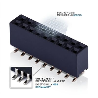 Pozycja motoryzacyjna 2,54 mm Dwuwierszowa kobieca głowica łącznik złota Flash PA9T PCB o wysokiej wibracji przez otwór IP67