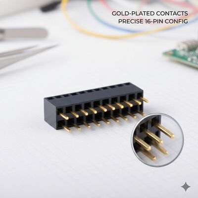 Złącze żeńskie typu header o podwyższonej wysokości 8,5 mm, rastrze 2,54 mm, podwójnym rzędzie, z pozłacanym stykiem PA6T, przelotowe, stojące